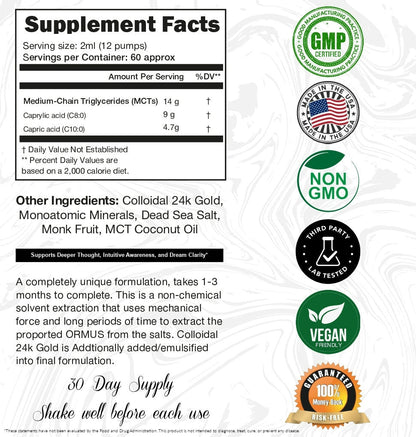 I Am Joy Co. Ormus Gold Oil Monoatomic | Supports Deeper Thought, Intuitive Awareness & Dream Clarity | Rich with Minerals, Platinum, Iridium | Non-Chemical Extraction | 4oz